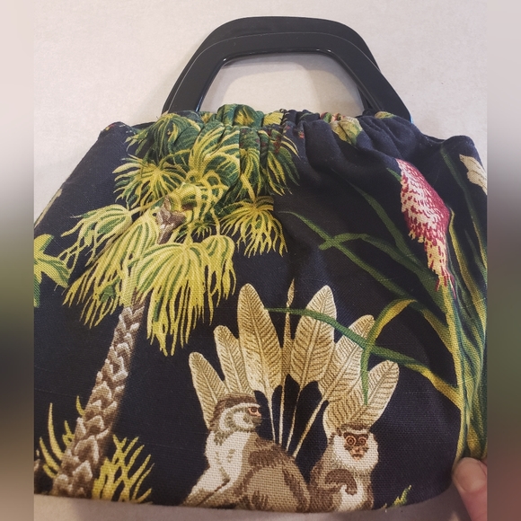 Handmade Jungle/Monkey Tote Purse Black Handles ☆ Canvas ☆ Bottom Studs ☆ - Picture 3 of 7